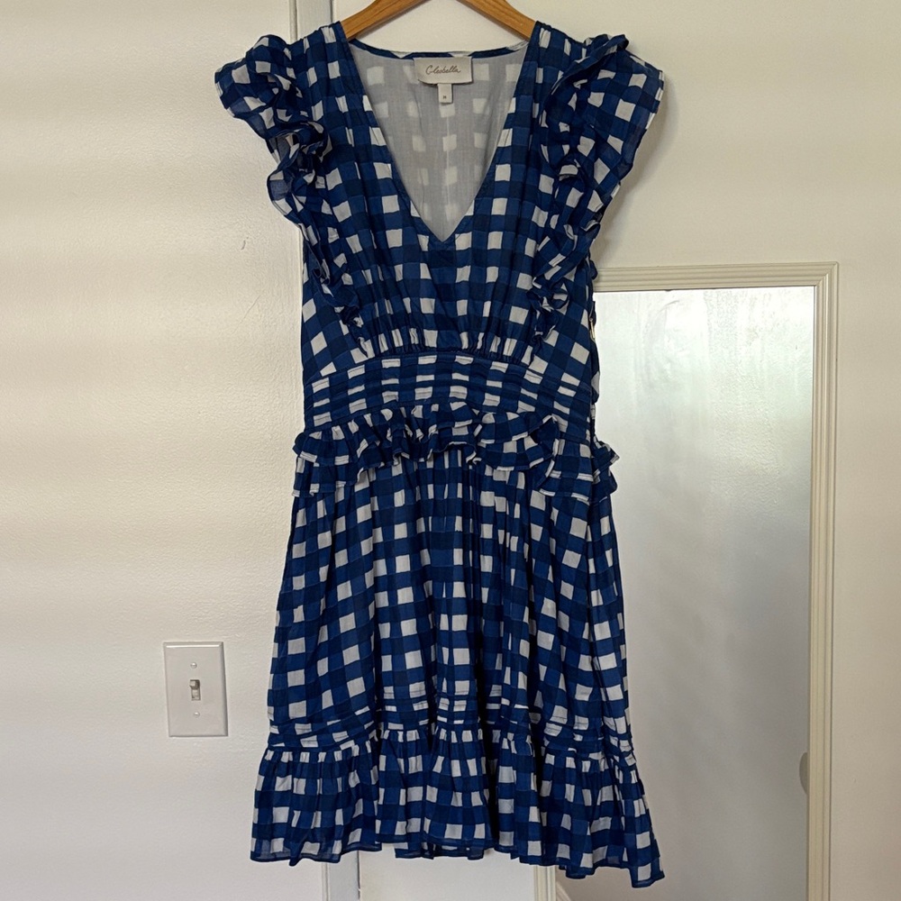 Cleobella Benny Blue and White Checkered Mini Dress